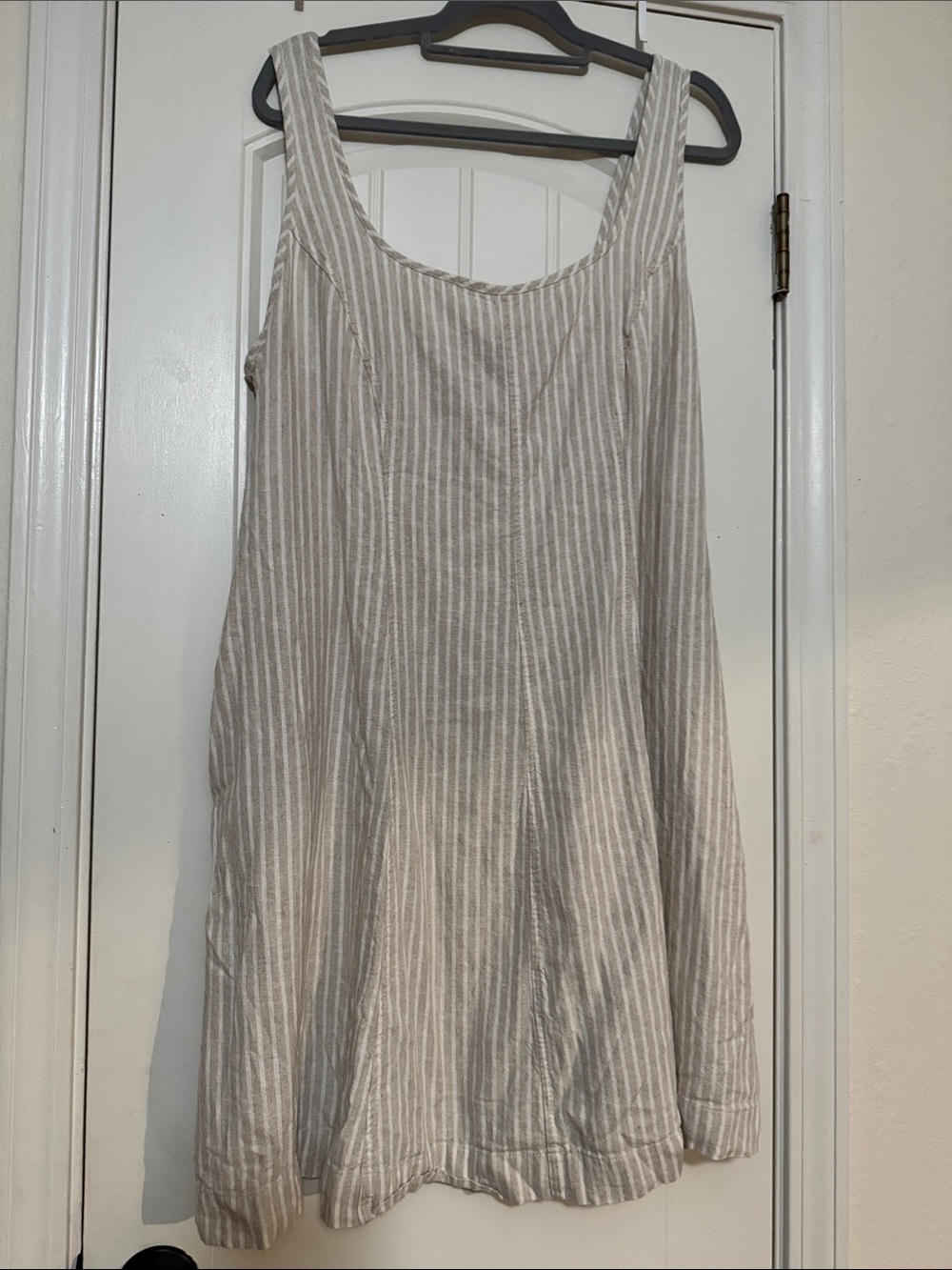 Striped Sleeveless Mini Dress in Beige and White